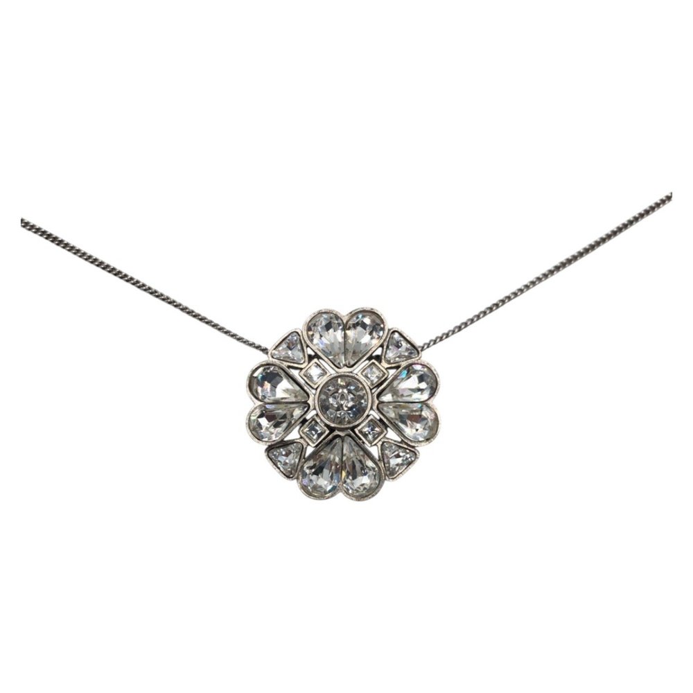 CHANEL Clover Coco Mark Silver Crystal Stainless Steel Necklace Pendant for